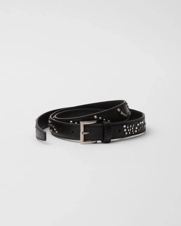 Belts*Prada Antiqued madras leather belt Black