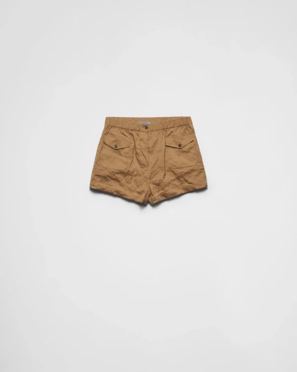 Trousers And Shorts*Prada Antiqued poplin shorts Khaki