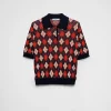 Knitwear*Prada Argyle knit cotton polo shirt Navy