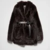 Leather Clothing*Prada Belted shearling caban jacket Darkbrown