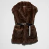 Leather Clothing*Prada Belted shearling vest Mahoghany