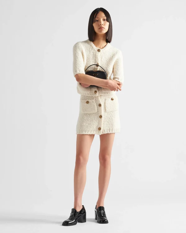 Knitwear*Prada Bouclé mohair miniskirt White