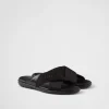 Sandals*Prada Brushed leather and Re-Nylon tape crisscross slides Black