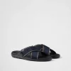 Sandals*Prada Brushed leather and Re-Nylon tape crisscross slides Black/ultramarine