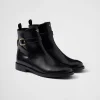 Ankle Boots And Boots*Prada Brushed leather ankle boots with strap Black