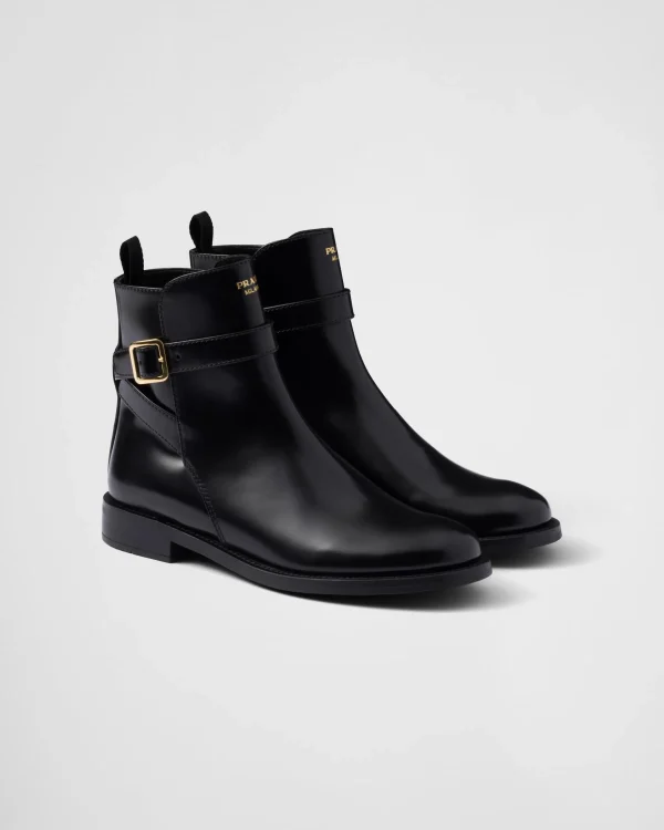 Ankle Boots And Boots*Prada Brushed leather ankle boots with strap Black