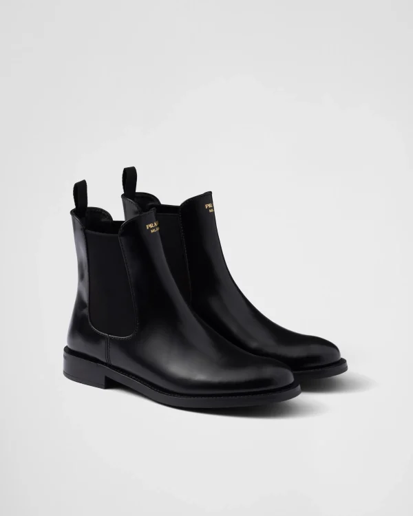 Ankle Boots And Boots*Prada Brushed leather ankle boots Black