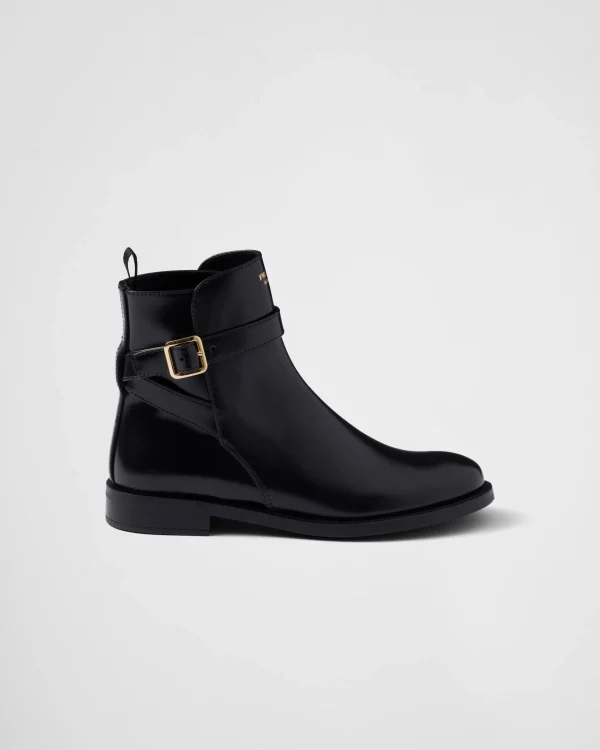 Ankle Boots And Boots*Prada Brushed leather ankle boots with strap Black