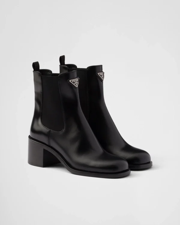 Ankle Boots And Boots*Prada Brushed leather booties Black