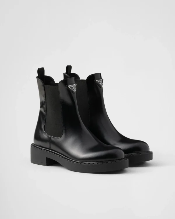 Ankle Boots And Boots*Prada Brushed leather booties Black