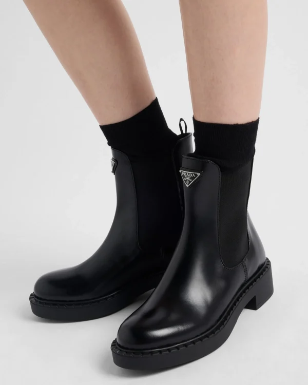 Ankle Boots And Boots*Prada Brushed leather booties Black