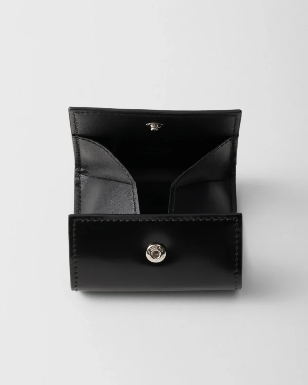 Small Wallets*Prada Brushed leather coin purse Black