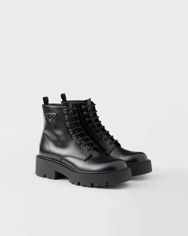 Boots*Prada Brushed leather combat boots Black