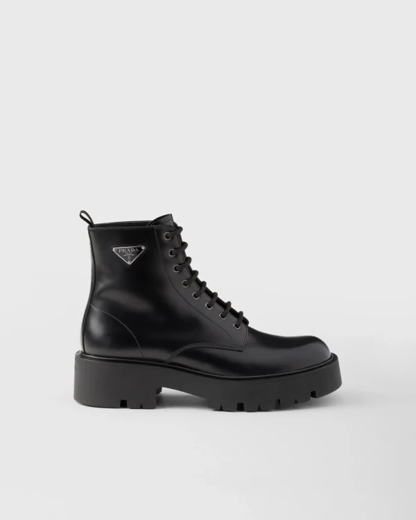 Boots*Prada Brushed leather combat boots Black