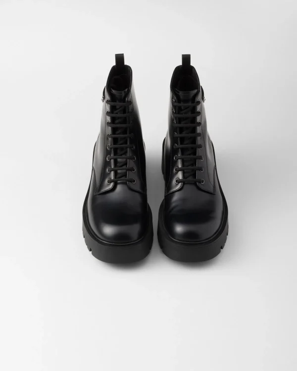 Boots*Prada Brushed leather combat boots Black