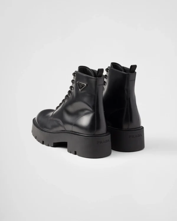 Boots*Prada Brushed leather combat boots Black