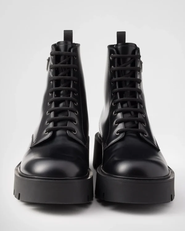 Boots*Prada Brushed leather combat boots Black