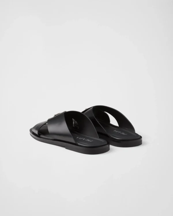 Sandals*Prada Brushed leather crisscross slides Black