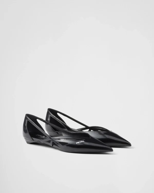 Pumps And Ballerinas*Prada Brushed leather cut-out ballerinas Black