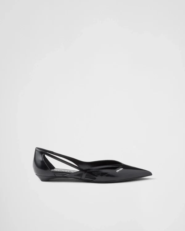 Pumps And Ballerinas*Prada Brushed leather cut-out ballerinas Black