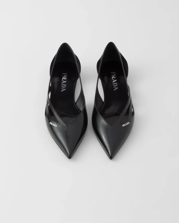 Pumps And Ballerinas*Prada Brushed leather cut-out ballerinas Black