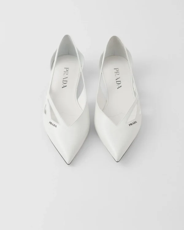 Pumps And Ballerinas*Prada Brushed leather cut-out ballerinas White