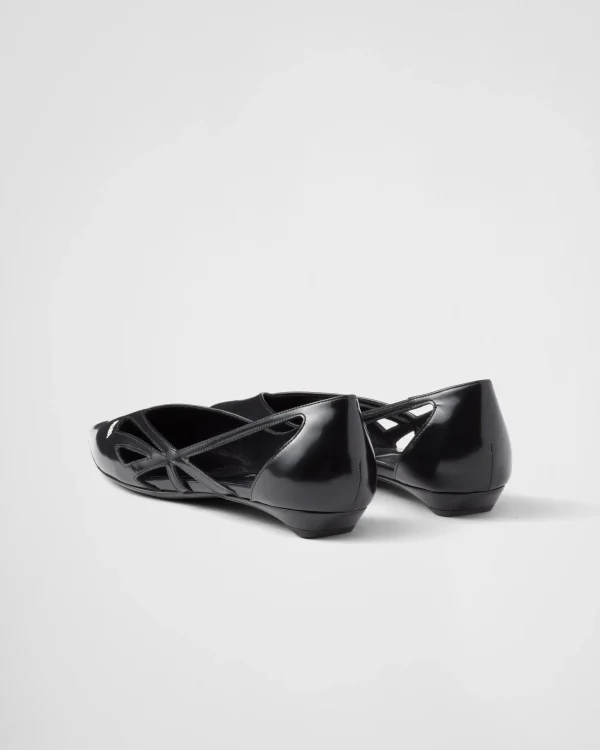 Pumps And Ballerinas*Prada Brushed leather cut-out ballerinas Black