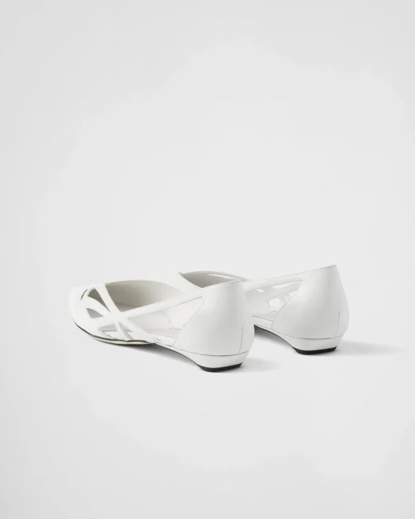 Pumps And Ballerinas*Prada Brushed leather cut-out ballerinas White