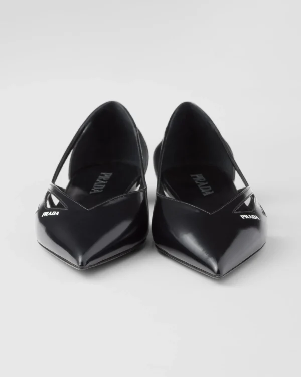 Pumps And Ballerinas*Prada Brushed leather cut-out ballerinas Black