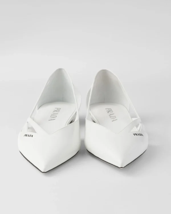 Pumps And Ballerinas*Prada Brushed leather cut-out ballerinas White