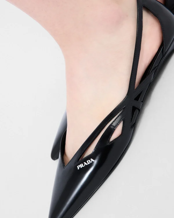 Pumps And Ballerinas*Prada Brushed leather cut-out ballerinas Black