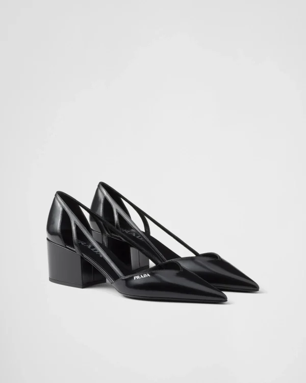 Pumps And Ballerinas*Prada Brushed leather cut-out pumps Black