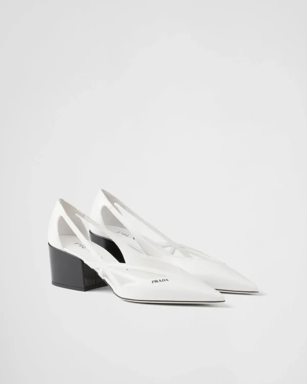 Pumps And Ballerinas*Prada Brushed leather cut-out pumps White