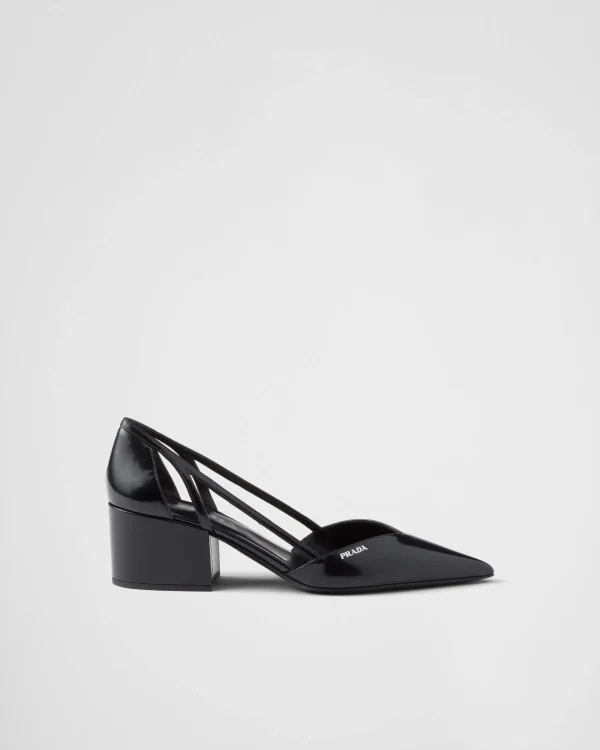 Pumps And Ballerinas*Prada Brushed leather cut-out pumps Black