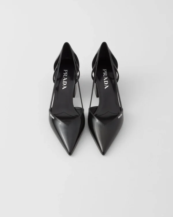 Pumps And Ballerinas*Prada Brushed leather cut-out pumps Black