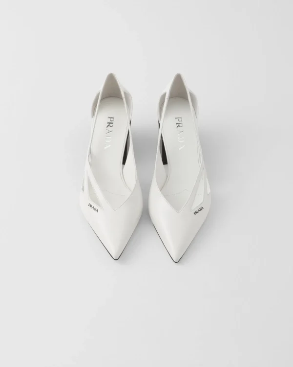 Pumps And Ballerinas*Prada Brushed leather cut-out pumps White