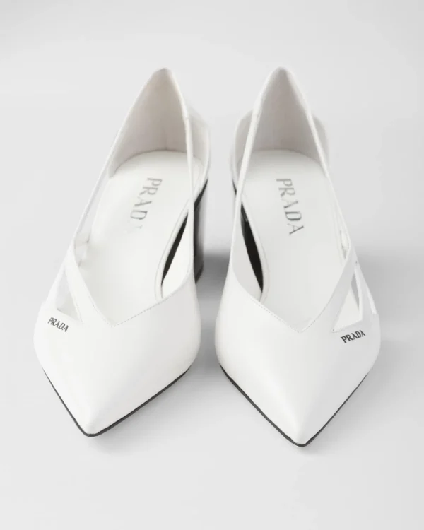 Pumps And Ballerinas*Prada Brushed leather cut-out pumps White