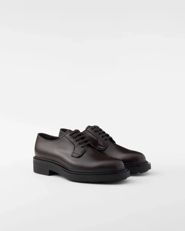 Lace-ups*Prada Brushed leather derby shoes Ebony