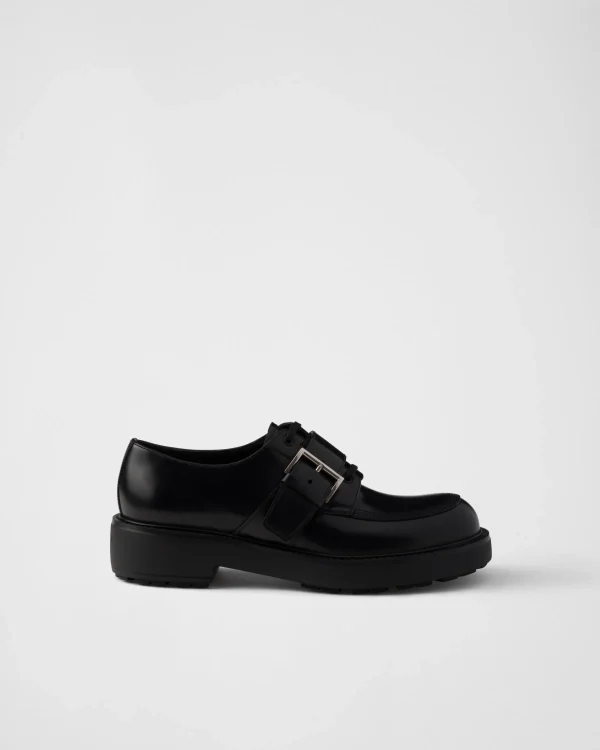 Lace-ups*Prada Brushed leather derby shoes with buckle Black