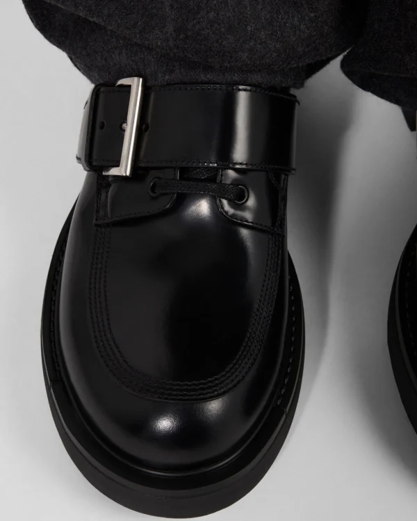 Lace-ups*Prada Brushed leather derby shoes with buckle Black