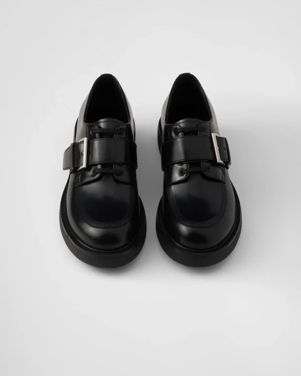 Lace-ups*Prada Brushed leather derby shoes with buckle Black