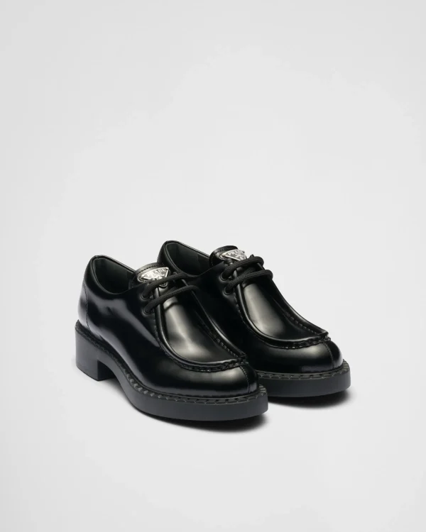 Loafers And Lace-ups*Prada Brushed leather lace-up shoes Black