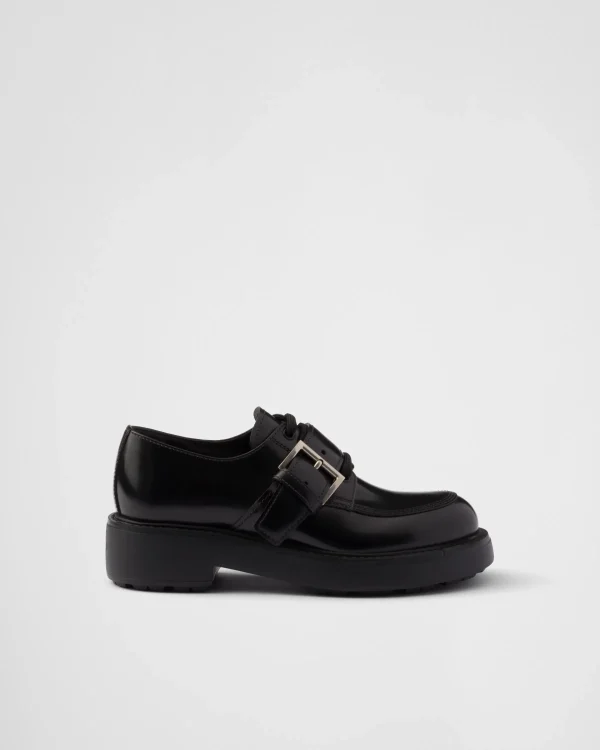 Loafers And Lace-ups*Prada Brushed leather lace-up shoes Black