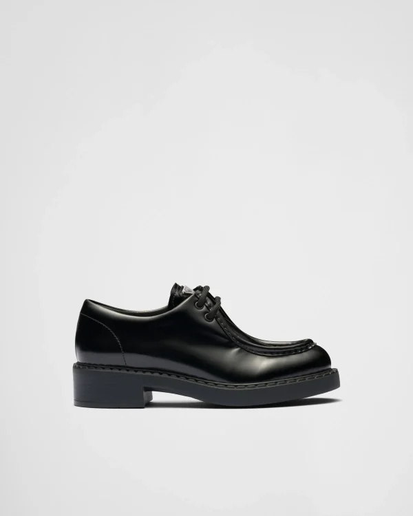 Loafers And Lace-ups*Prada Brushed leather lace-up shoes Black