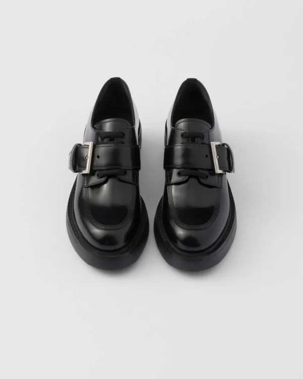 Loafers And Lace-ups*Prada Brushed leather lace-up shoes Black