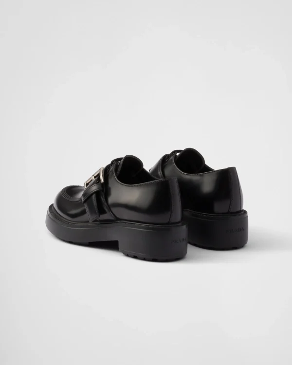 Loafers And Lace-ups*Prada Brushed leather lace-up shoes Black