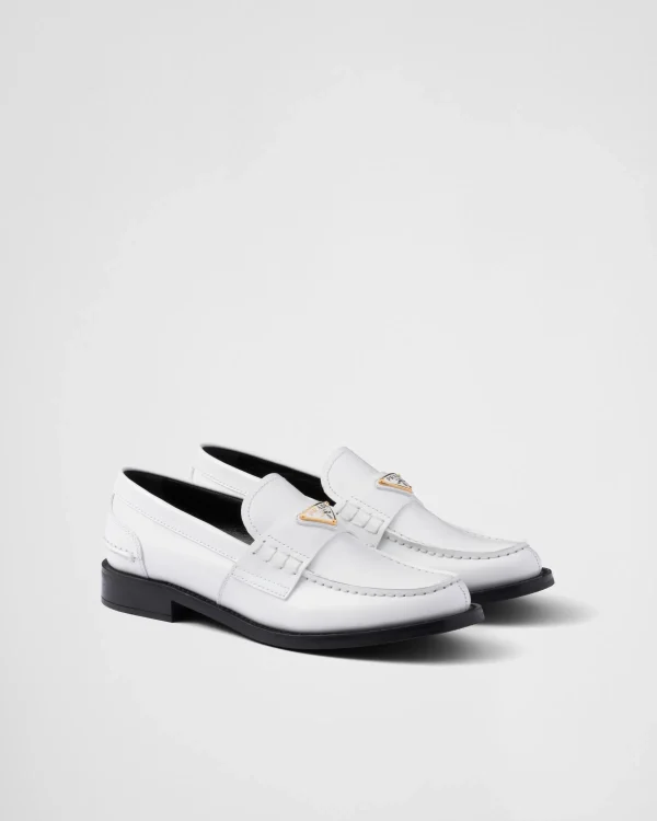 Loafers And Lace-ups*Prada Brushed leather loafers White