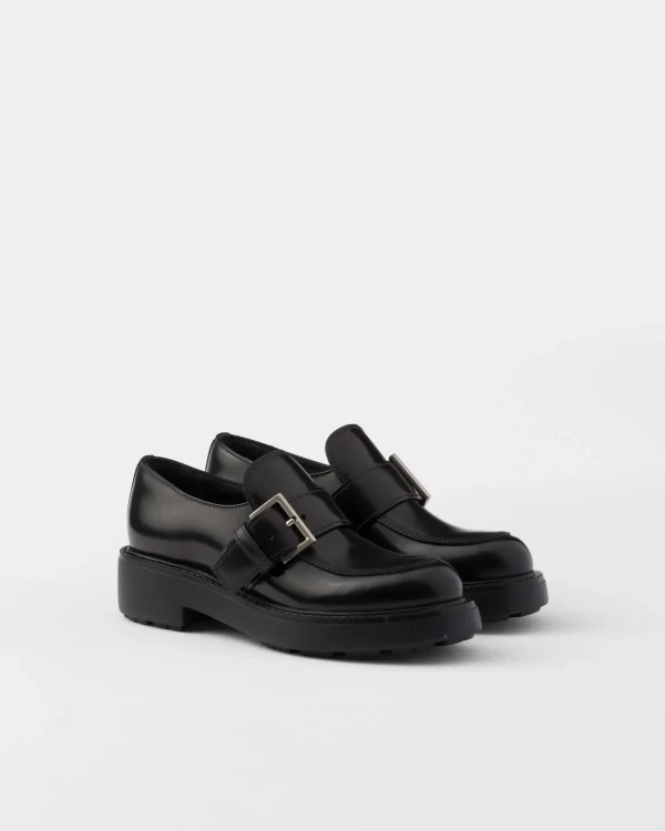 Loafers And Lace-ups*Prada Brushed leather loafers Black