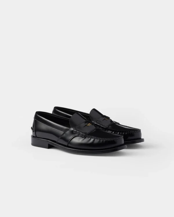 Loafers And Lace-ups*Prada Brushed leather loafers Black