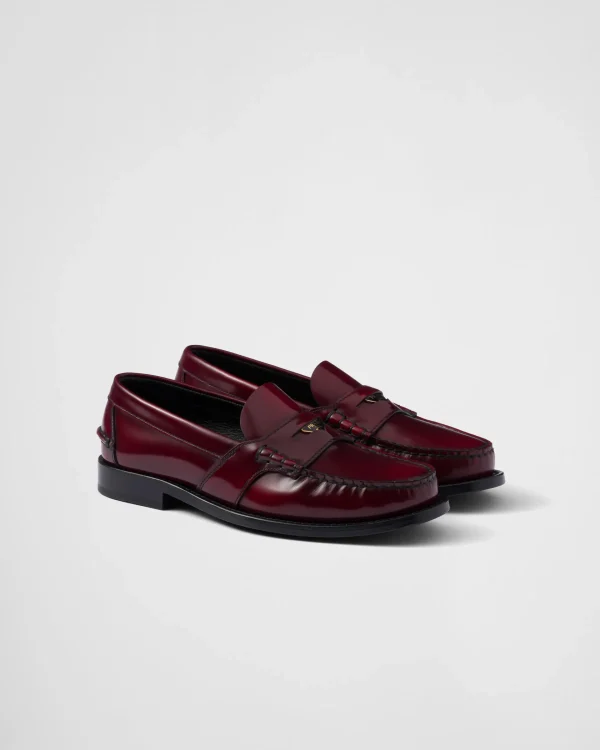 Loafers And Lace-ups*Prada Brushed leather loafers Crimson